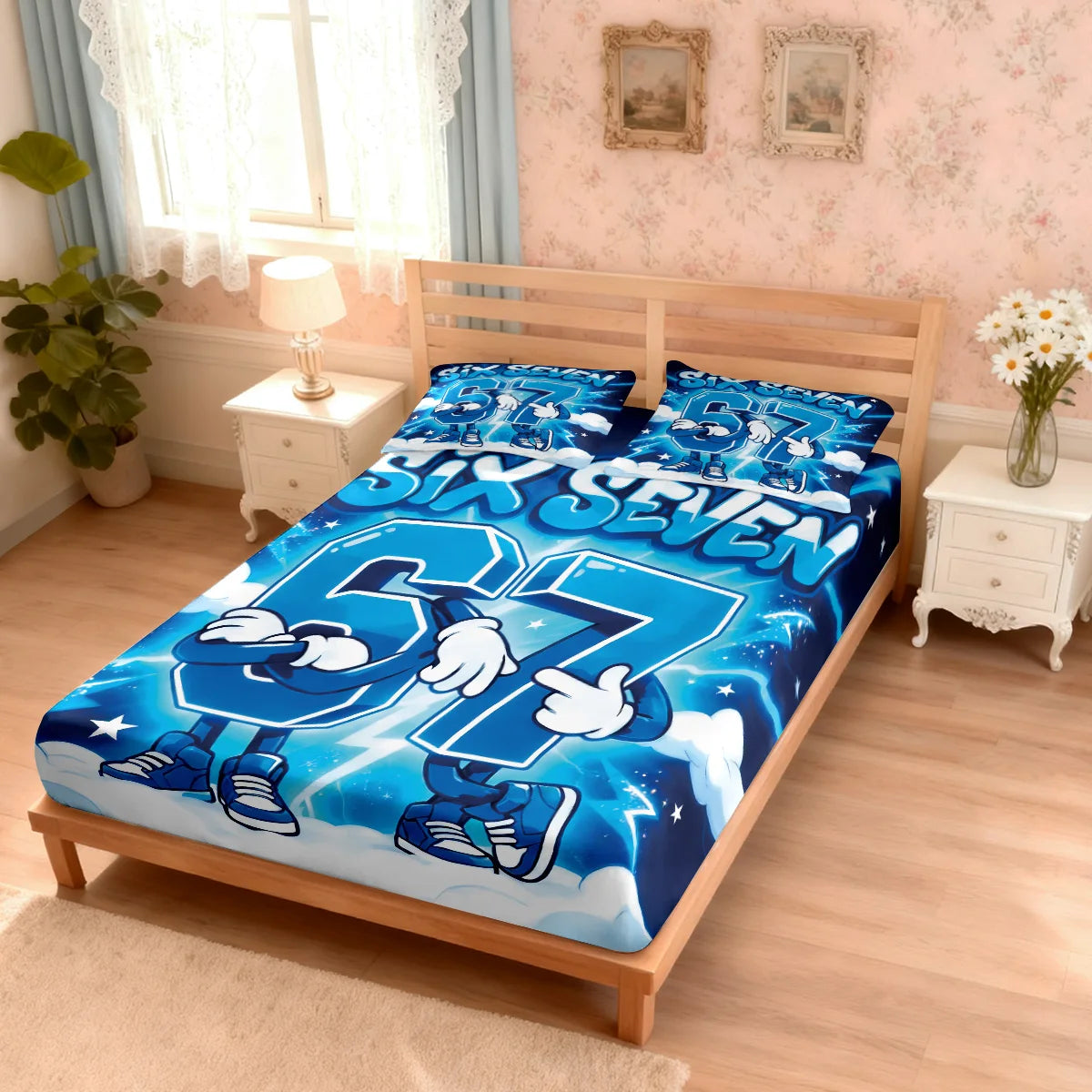 3pcs Cartoon Funny 67 Element Printed Coreless Bedsheet Set, Multi Size Comfortable Bedspread, Bedroom Bedding Decoration
