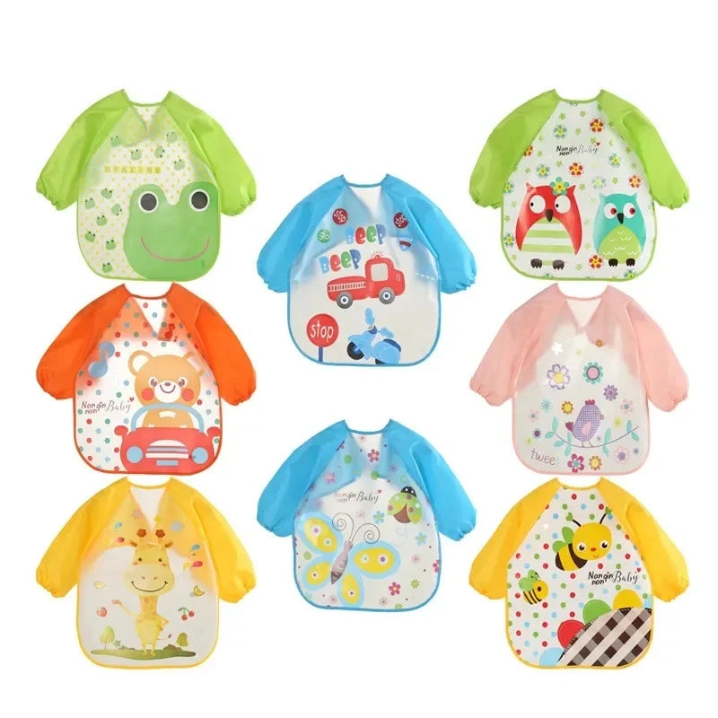 Waterproof Long-Sleeve Baby Bib – Wipe-Clean Feeding Smock (0–3 Years)
