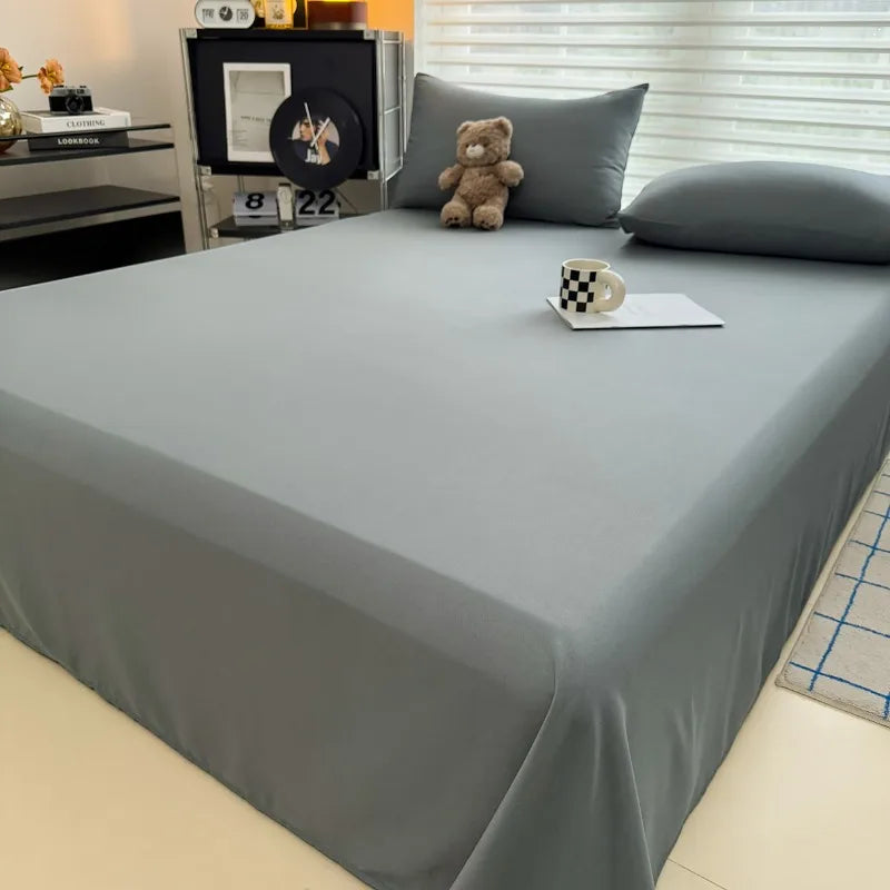 1pc Soft Fabric Flat Bedsheet Solid Color Top Sheets Single Double King Queen Couple Flat Bedsheet Soft Home Bed Linen Sheets