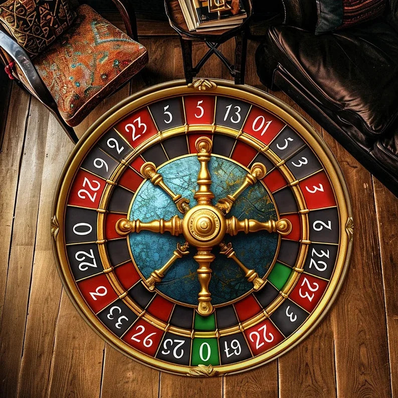 Roulette Wheel Design Rug, Round Rug Casino Decor Game Room Rug Entertainment Rug Unique Decor TeenRoom Mat Personalized Rug