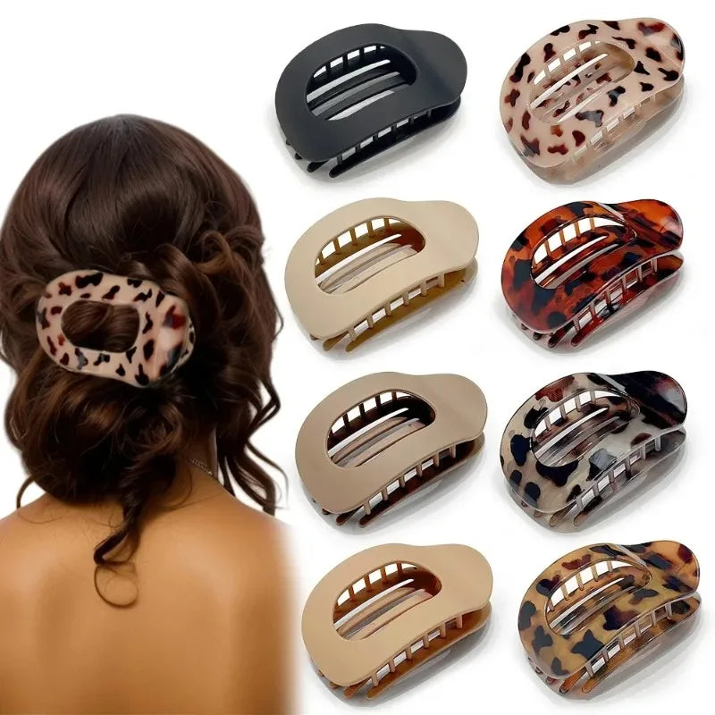 Leopard Matte Oval Hair Claw Clip – Curved Acrylic Barrette