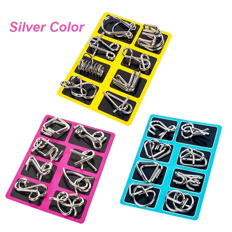 Metal Brain Teaser Puzzles 8pc – IQ Wire Puzzle Set