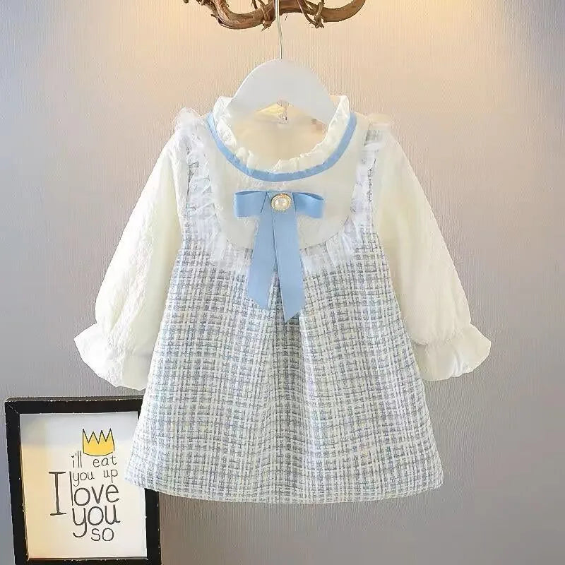 Girls Long-Sleeve Bow Dress – Cute Casual Skirt Dress