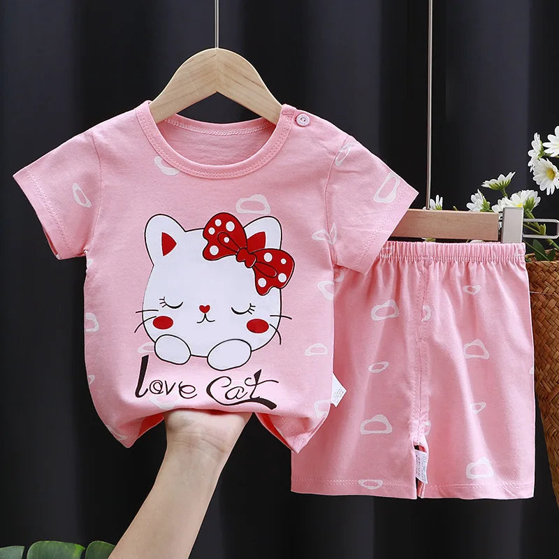 Girls Cute Cartoon T-Shirt & Shorts Set – Sweet Summer Outfit