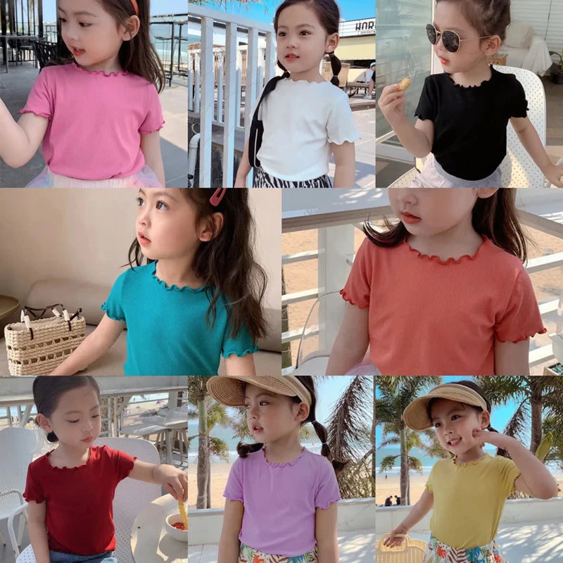 Girls Ice-Silk Ruffled T-Shirt – Korean Style