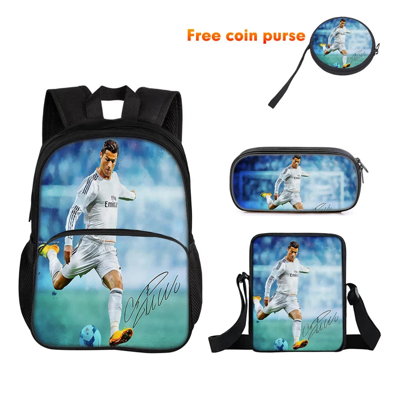 Ronaldo 3Pcs Set Backpack Sport Shoulder Bag Pencil Case CR Backpack Football Star Book Bags for Boys Girls Best Gift