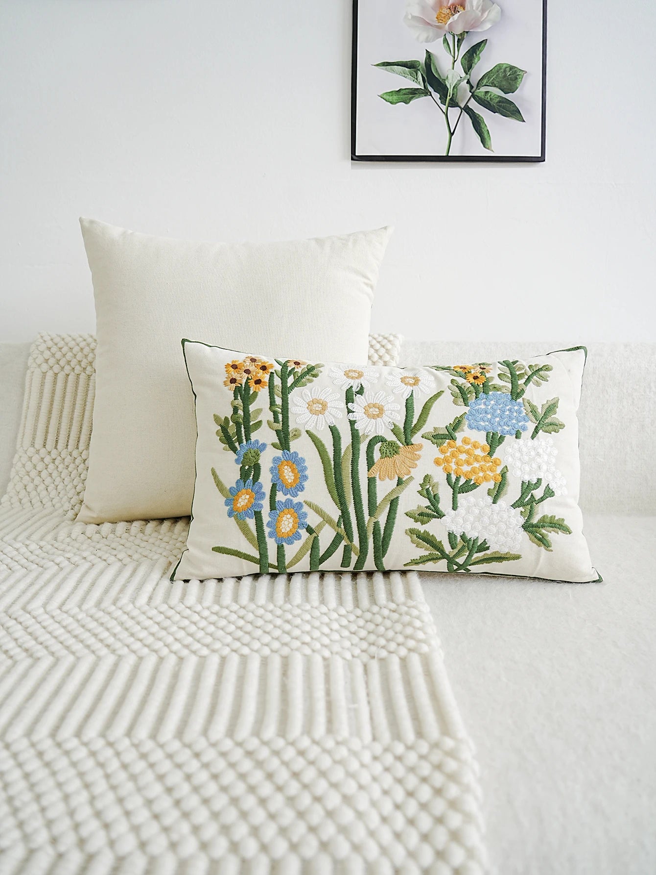 Garden Floral Embroidered Cushion Cover – Elegant Accent Case