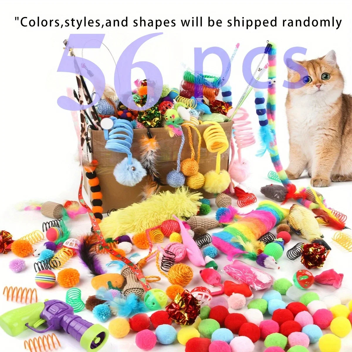 Cat Toy Mega Pack – 14/28/56pc Mixed Plush & Plastic Toys