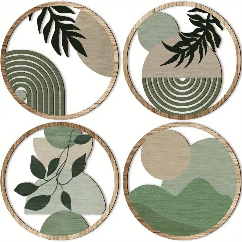 4 Bohemian Wall Art Set - Wooden Bohemian Decor,Geometric Hanging Artwork,Suitable for baby room,Farmhouse Aesthetic Minimalist