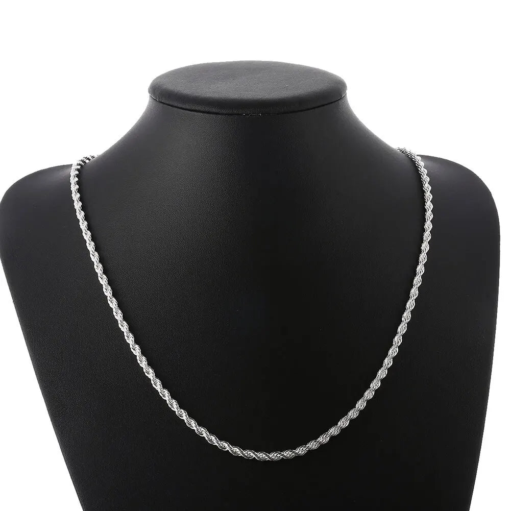 Silver Twisted Rope Chain Set – 4mm Necklace & Bracelet