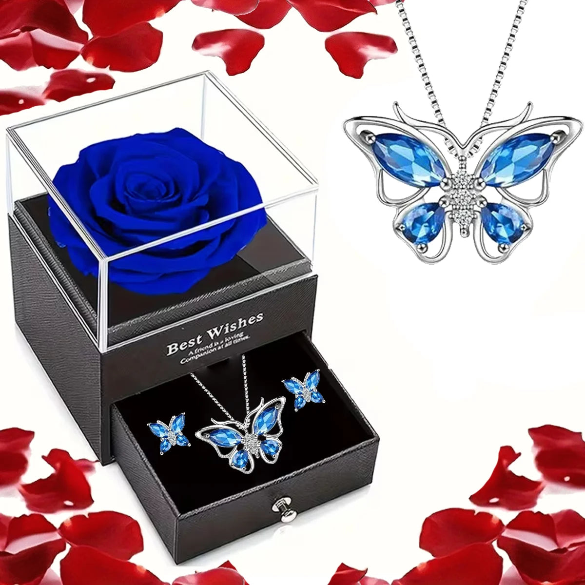 Eternal Rose & Jewellery Gift Set – Necklace and Earrings Box