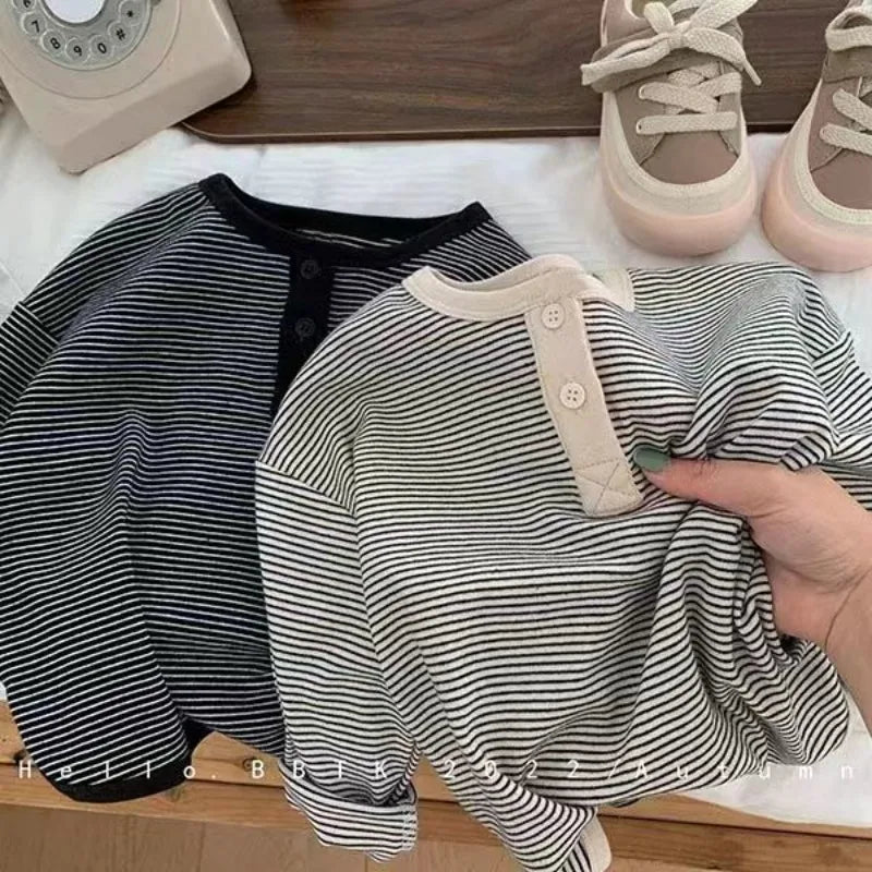 Kids Long-Sleeve Striped Top – Soft Cotton Base Layer T-Shirt
