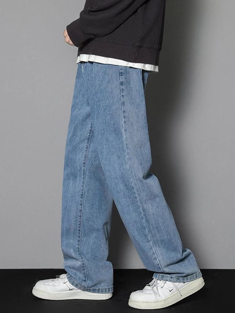 Men's Korean-Style Straight Jeans – Classic Wide-Leg Denim