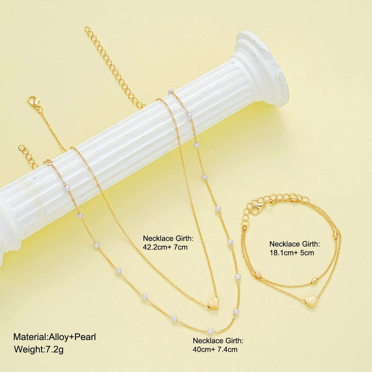 Pearl Heart Jewellery Set – Necklace & Bracelet in Gold or Silver