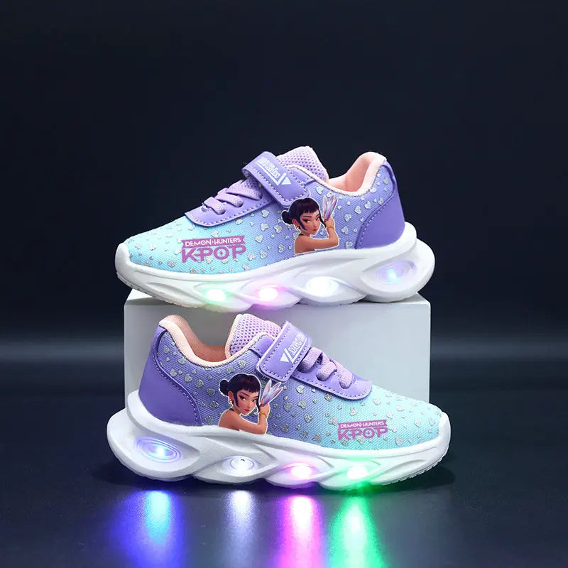 Kpop Demon Hunter Light Up Sneakers Kids Mesh LED Shoes Flashing Lights Toddler Cartoon Sports Shoes for Girls
