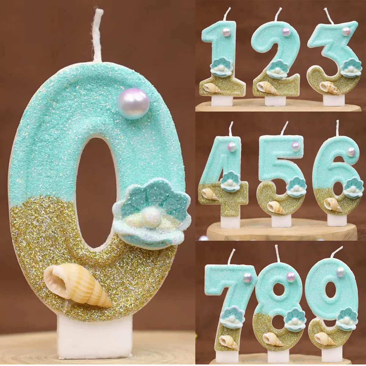 Reusable Number Candles for Beach Theme Birthday Cake Decor, Ocean Party Supplies Yearly Celebration Decoration