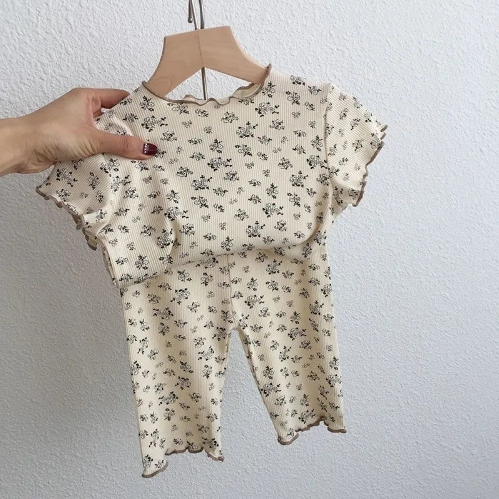 Girls Flower Print Top & Trousers Set – Casual Summer Two-Piece