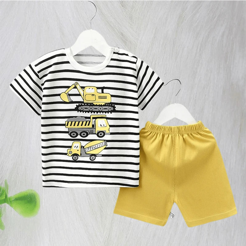Kids Digger Print T-Shirt & Shorts Set – Cotton Summer Two-Piece (1–6 Years)