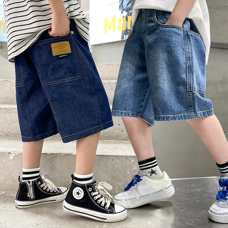 Boys Denim Shorts – Loose Knee-Length Summer Shorts (3–12 Years)