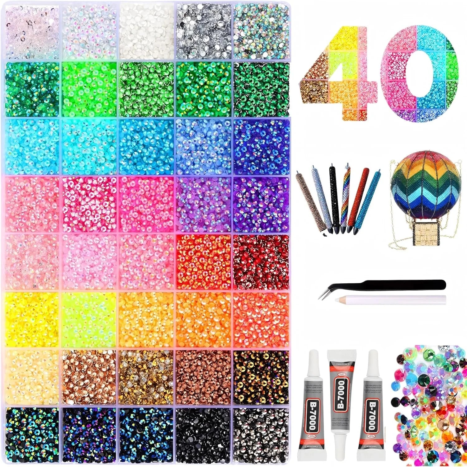 2026 New Colorful DIY Resin Rhinestone Kit for Bedazzling, Multicolor 3/4mm Non Hotfix Flatback Gems, for Bedazzled Nail Art/cup