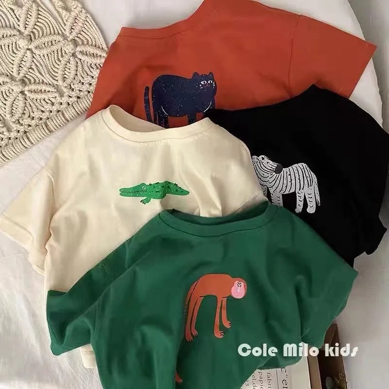 Baby & Kids Animal Print T-Shirt – Loose Cotton Summer Tee