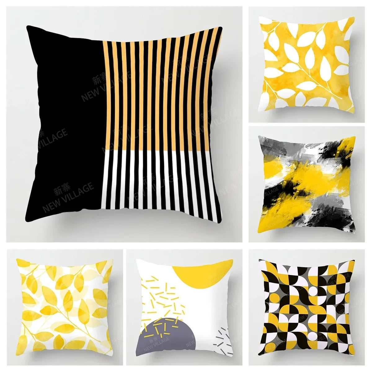 Yellow Geometric Cushion Cover – Modern Living Room Accent