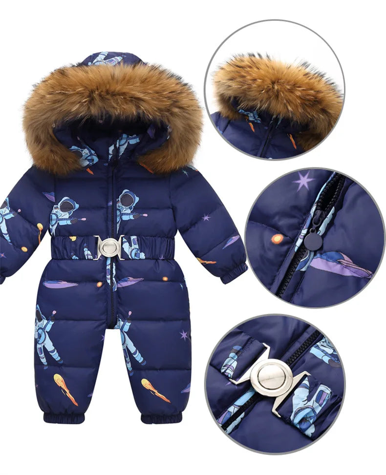 Girls Waterproof Hooded Down Snowsuit