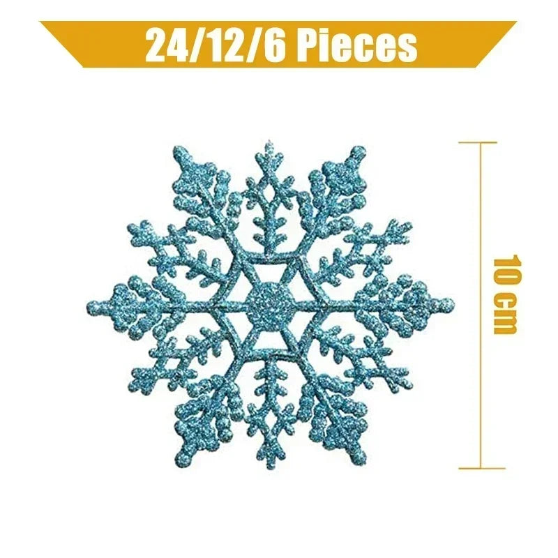 24pc Glitter Snowflake Christmas Tree Ornaments - Hanging Snowflake Decorations
