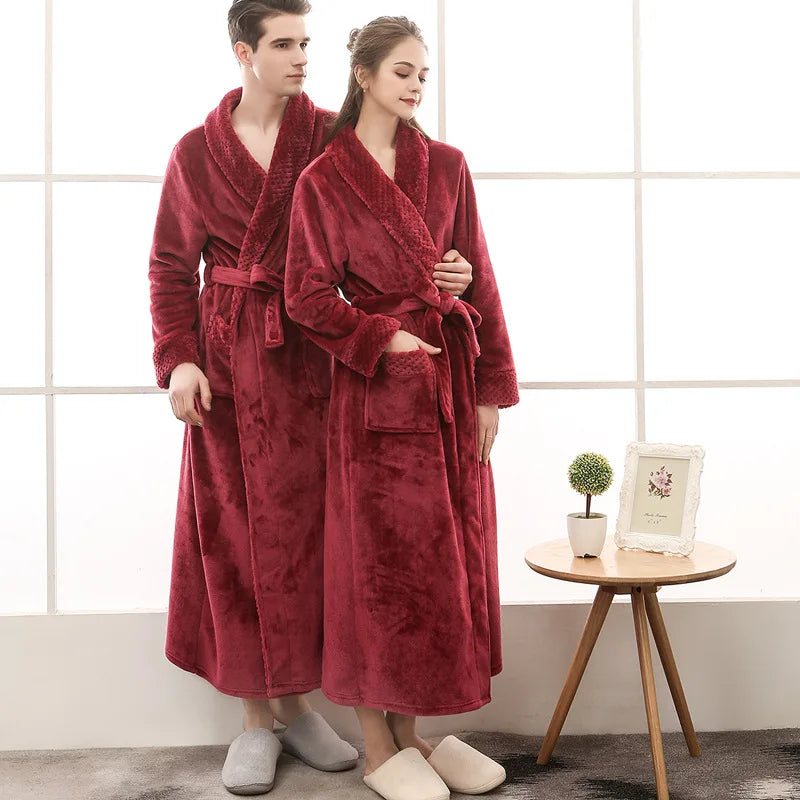 Women's Long Flannel Dressing Gown – Warm Zip-Up Winter Bathrobe