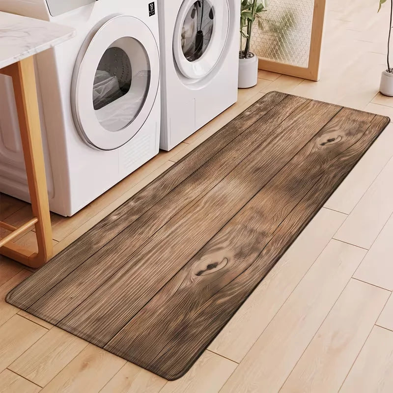 Rustic Wood Grain Runner Rug Dark Brown Plank Wood Texture Print Soft Non-Slip Carpet Modern Home Decor Mat for Laundry Room