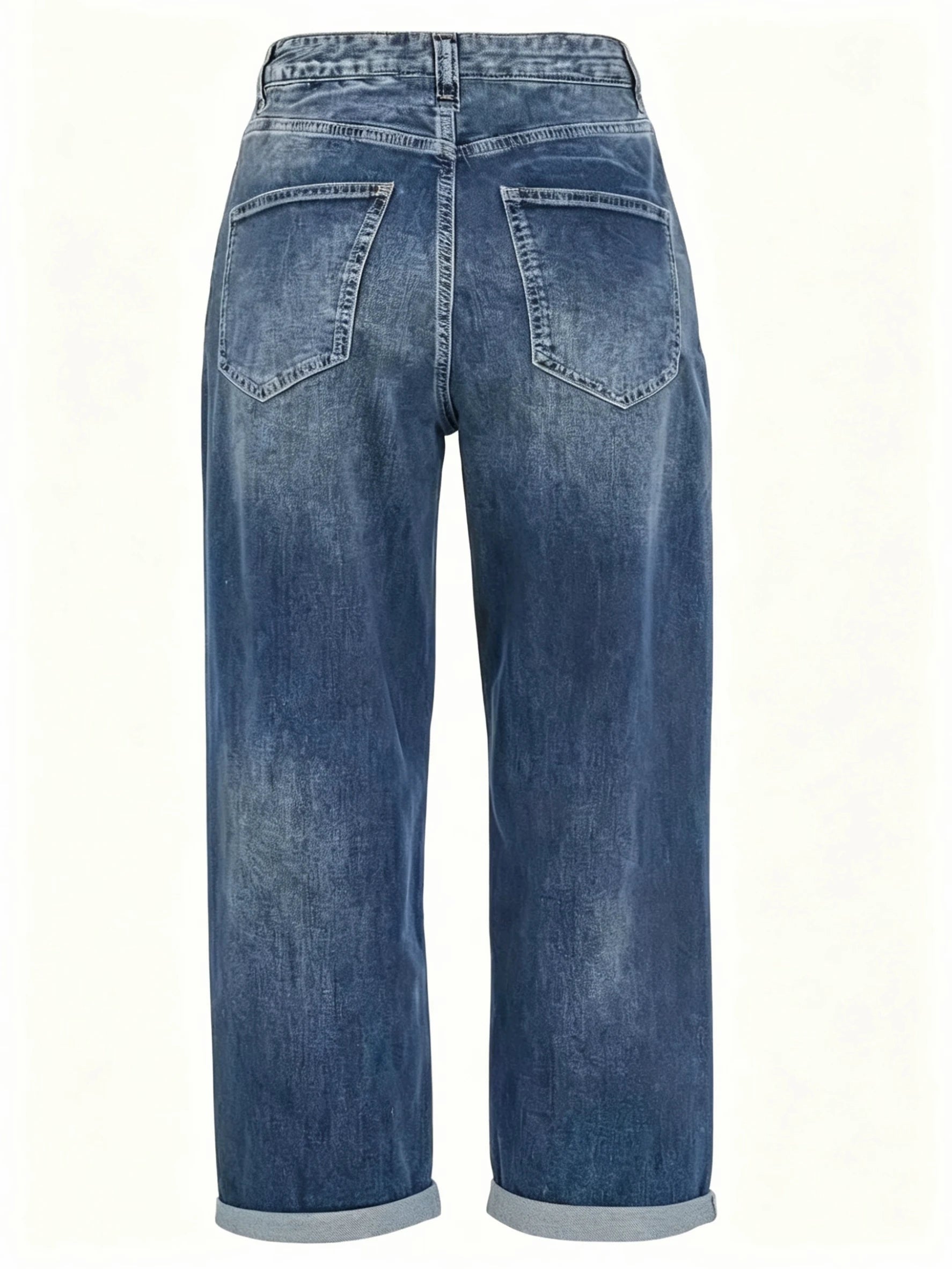 Women's High-Waist Cropped Jeans – Rolled-Hem Straight Leg