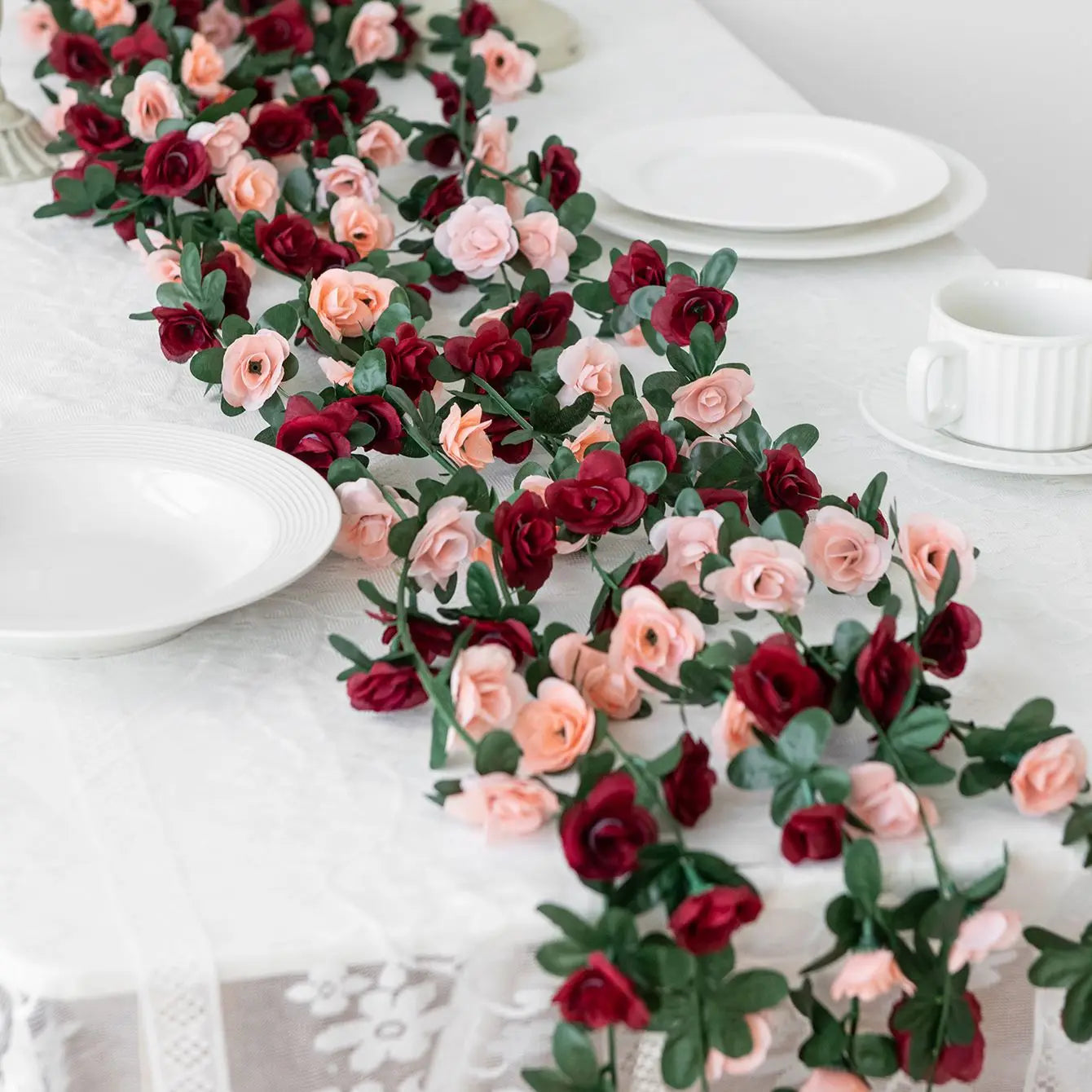 1PC Artificial Flowers Rose Garland Wedding Valentine's Day Home Table Centerpiece Outdoor Wall Room Decoration Garden Diy Party