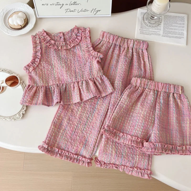 Baby Girl Pink Check Top & Pants Beach Set