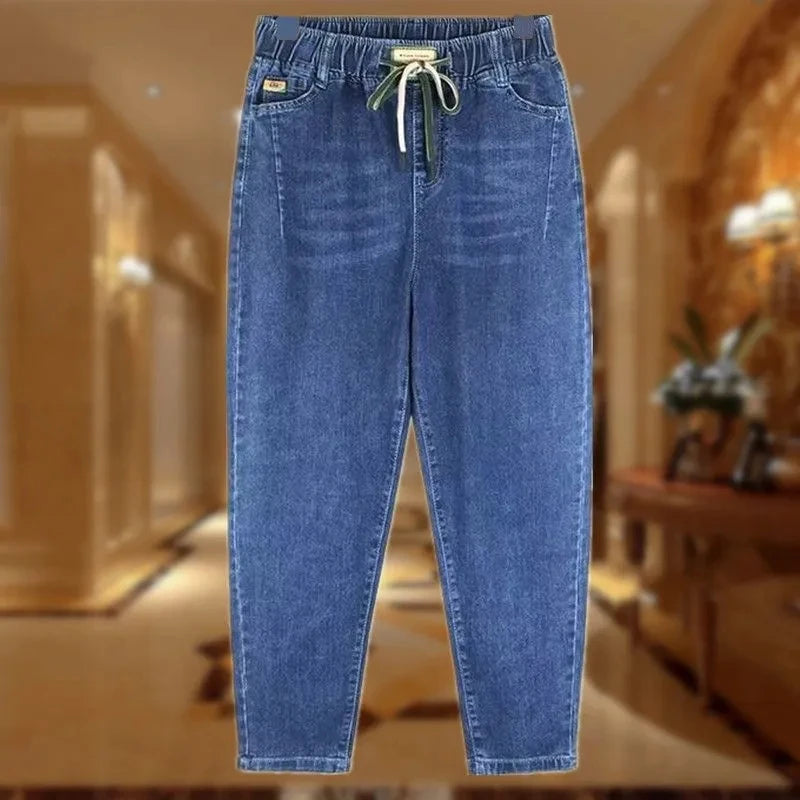 Women's High-Waist Harem Jeans – Cropped Casual Denim