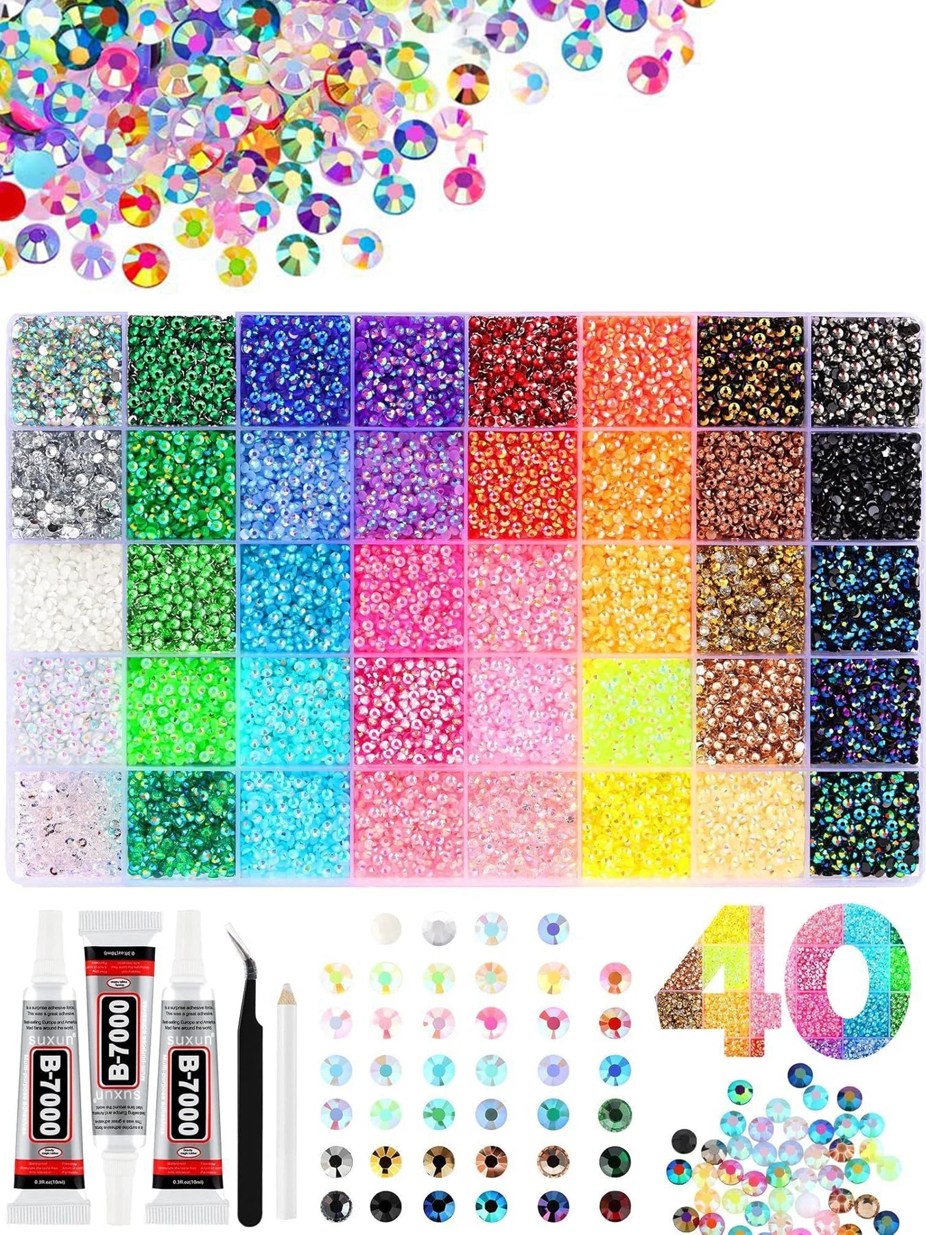 40 Colors Resin Rhinestone Bedazzling Kit 3mm Small, Jelly Rhinestone Kit for Bedazzling Flatback Gems, for Clothes Nail Book Di