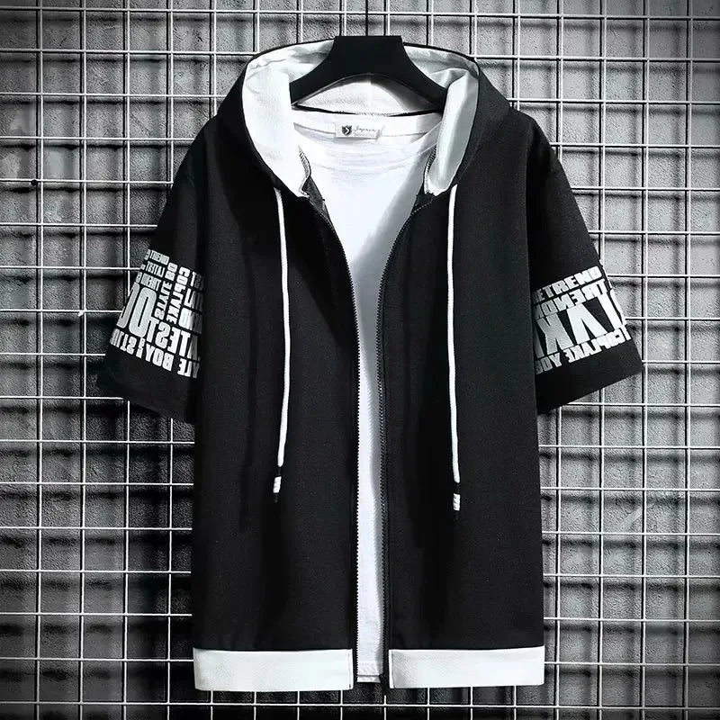 Men's Zip-Hood T-Shirt – Casual Short-Sleeve Hooded Top