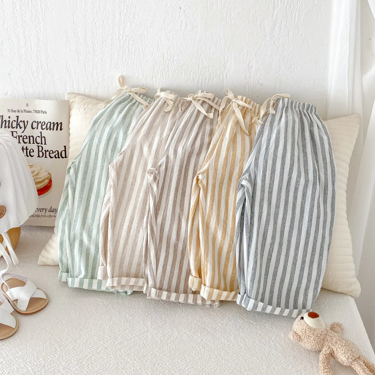 Kids Cotton-Linen Harem Trousers – Striped Loose Summer Pants