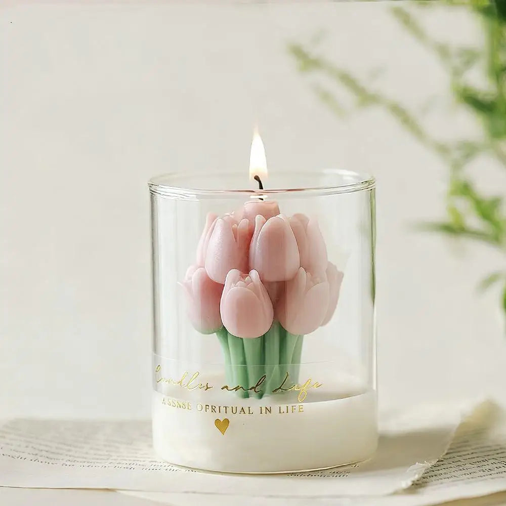 Tulip Bouquet Handmade Candle Scented Candle Aromatherapy Soy Wax Candle Wedding Birthday Candles Party Home Decoration