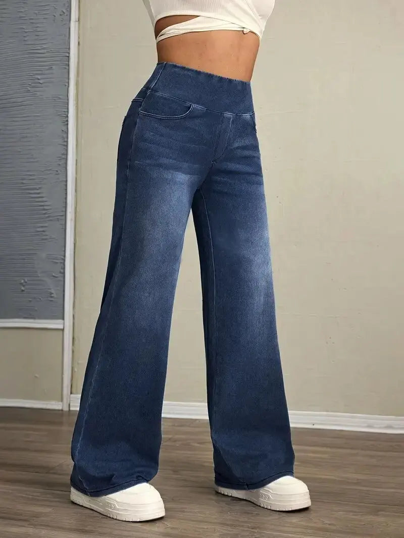 Women's Elastic-Waist Stretch Jeans – Comfy Straight-Leg Denim