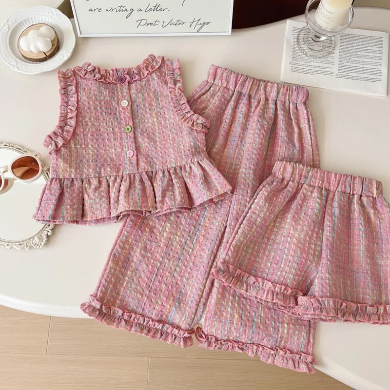 Baby Girl Pink Check Top & Pants Beach Set