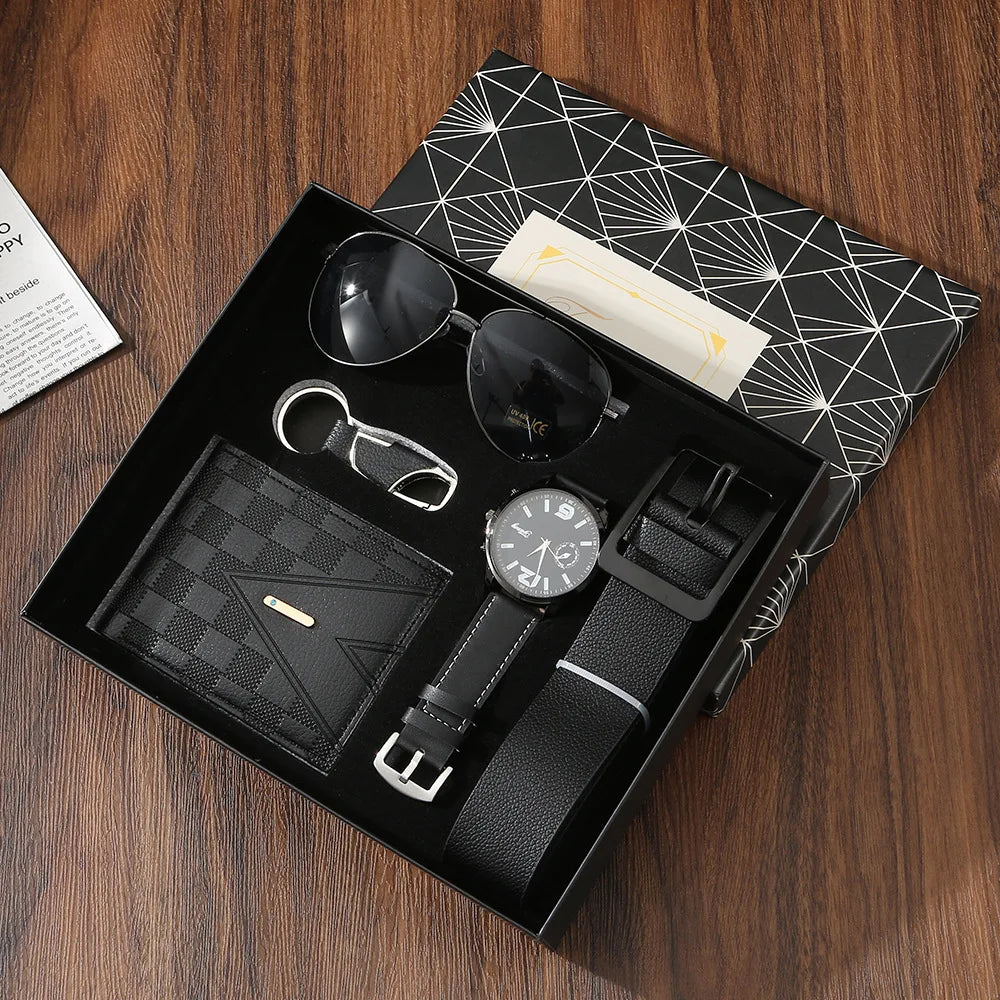 Men's 5-Piece Gift Set – Watch, Sunglasses, Belt, Wallet & Keychain