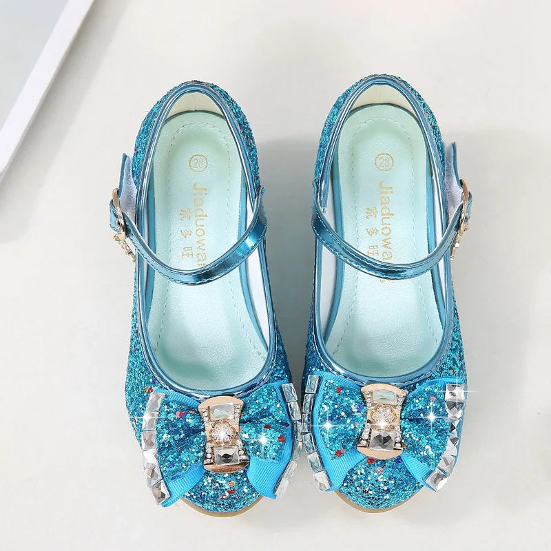 Girls Glitter Princess Shoes – Flower Bow Low-Heel Party Shoes