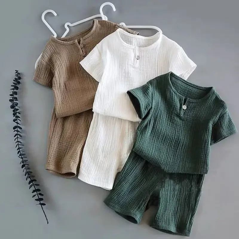 Kids Cotton-Linen T-Shirt & Shorts Set – Breathable Summer Outfit (1–6 Years)