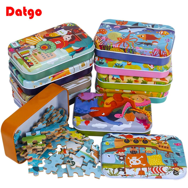 60-Piece Wooden Jigsaw Puzzle in Travel Tin
