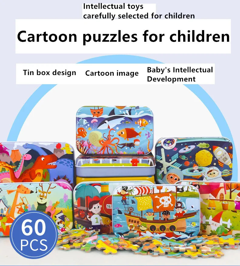60-Piece Wooden Jigsaw Puzzle in Travel Tin