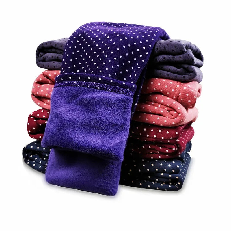 Girls Dot Velvet Warm Leggings