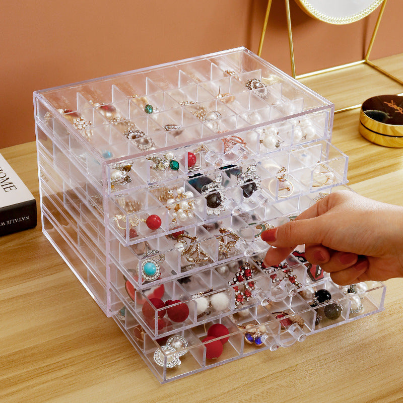 Large-Capacity Household Storage Box for Earrings, Necklaces, Bracelets, and Ear Studs, Dust-Proof Drawer-Style Transparent Jewelry Organizer in an Instagram-Style Design