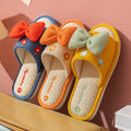 Ladies Linen Bow Slippers – Cute Anti-Slip House Shoes