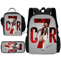 Child School Football R-RonaldoS CR7 Backpack with Lunch Bags ,Pencil Bags ,School Bags for Boys Girls Best Gift