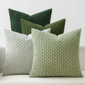 Spring Decorative Throw Pillow Covers Farmhouse Boho Home Decor Striped Corduroy Square Pillowcases 20 X 20 Inch Green